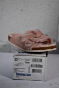 A pair of Kid's Arizona Shearling fur lined light Rose Birkenstocks (Size UK 1 ) (Damaged Box)