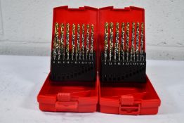 Two Dormer 19-piece HSS Tin Tip Jobber drill No 201 set (A095).