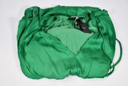 An as new Maje 2022 Summer green long satin elastic waist V-neck midi dress (Size T40).