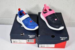 A pair of boxed Reebok Rush Runner 4.0 AL Kid's in VECNAV/TRUPNK/LUCLIL (Size UK 1) and a pair of bo
