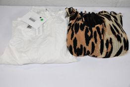 An as new Ganni pleated Georgette max Leopard print blouse (Size 44) and a white Ganni blouse with r