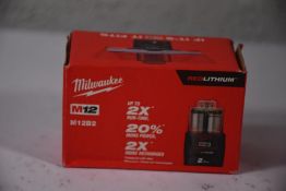 Six boxed as new Milwaukee M12B2 M12 12v 2Ah Red Lithium-Ion Batteries.