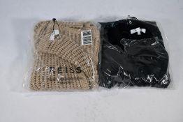 A Reiss Maria sheer twist front black jumper knitwear (Size M) and a Reiss Ava neutral linen open st