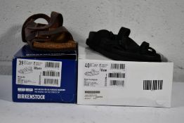 A pair of boxed Birkenstock Milano narrow fit leather sandals (Size 39) and a pair of boxed Birkenst