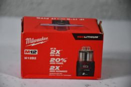 Six boxed as new Milwaukee M12B2 M12 12v 2Ah Red Lithium-Ion Batteries.