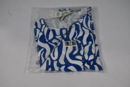 A women's as new Oui blue and white patterned top (Size 44).