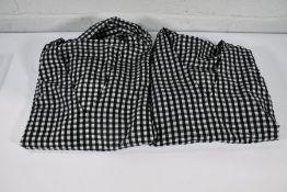 Two Ganni black/white check Seersucker puff sleeve V-neck overhead blouses (Size 1 x 42 1 x 44).