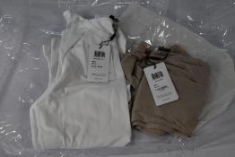 Two Reiss long sleeved Tee shirts including Bebe white crew neck (Size M) and Drew Blush crew neck (
