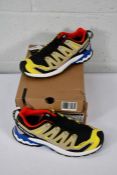 A pair of Men's as new Salomon XA Pro 3D V9 GTX Trail Runner Trainers in Black/Buttercup/Lapis Blue,