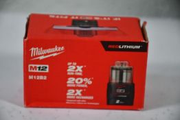 Six boxed as new Milwaukee M12B2 M12 12v 2Ah Red Lithium-Ion Batteries.