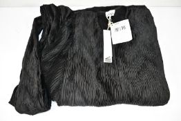 An as new Ganni black pleated puff short sleeve blouse (Size 42).