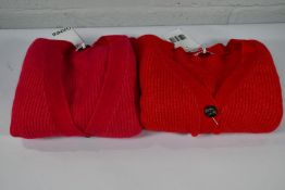An as new Ganni V-neck wool cardigan in shocking Pink (Size XL) and one other Ganni V-neck wool car