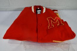 An Eastifield Michael Jackson Thriller Red M logo Varsity Letterman faux leather sleeves bomber jack