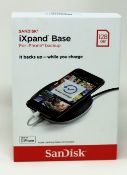 A boxed as new SanDisk iXpand Base 128GB for iPhone (Box sealed) (EAN: 619659160739).