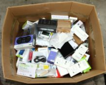 COLLECTION ONLY: A box of assorted as new small electrical items and accessories.