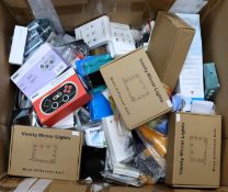 COLLECTION ONLY: A box of assorted as new small electrical items and accessories.