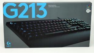 A boxed as new Logitech G213 Prodigy RGB Gaming Keyboard (QWERTY UK Layout) (Box sealed).
