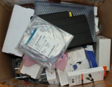 COLLECTION ONLY: A box of assorted as new and pre-owned electrical items and accessories (All items