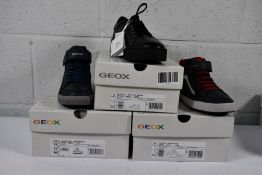 Four as new pairs of children's Geox Trainers to include 1x D Skyely in Black, Size UK 3, 2x J Arzac