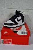 A pair of boxed as new W Nike Dunk High White/Black University Red (Size UK 6).