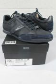 A pair of men's boxed as new Boss Saturn Low Profile Trainers - Dark Blue (UK 12).