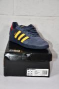 A pair of boxed as new Adidas Busenitz Skateboard Shoes - Blue/Yellow (UK 10).