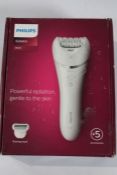 A boxed as new Philips Epilator Series 8000 Wet & Dry Cordless Epilator with 5 Accessories.