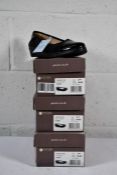 Three pairs of boxed Pavers to include 2 x Black Patent casual Ballet flats (Size 1 x UK 8 1 x UK5)