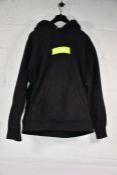 A pre-owned Supreme Lime Green Box Logo Hoodie in Black, Size Large.