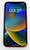 A pre-owned Apple iPhone 12 (Global/A2403) 64GB in Red (iCloud clear. Grade B.Battery capacity 100%)