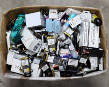 A quantity of assorted as new vaping liquids and accessories (Over 18's only) (One box. All items so