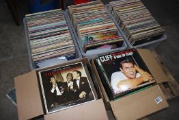 Five boxes of miscellaneous LP's and 12inch singles to include The Beetles, The Ratpack and Cliff Ri