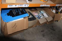 Five boxes of assorted miscellaneous items to include Lawnscape weed control fabric, auto start blow