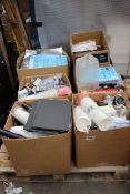Six boxes of assorted miscellaneous items to include household, stationary and related items.