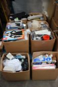 Eight boxes of assorted miscellaneous items to include household, DIY items, clothing and related it