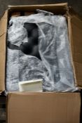 A boxed as new Home Style Junky Bespoke Tufted Italian Leather and Cowhide Ottoman/Footstool.