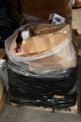 A pallet of returns to wireless headphones, Hama TV brackets and related items (Viewing advised).