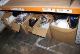 Five boxes of assorted miscellaneous items to include a tape measure set, extension lead and more.