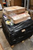 A pallet of returns to include Hamma television wall brackets and related items (Viewing advised).