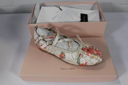 A pair of women's boxed as new Simone Rocha 5mm Round Criss Cross Ballerina Flats - Floral Print (EU