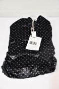 An as new Ganni polka dot Ruched black velvet long sleeved midi dress (Size 42).
