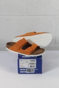 An as new pair of Birkenstock Arizona BS Narrow Fit Sandals in Russet Orange Suede, Size UK 5.5.