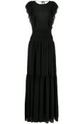 An as new Michael Kors Ruffle-Trimmed Maxi Dress In Black (Size 0, Stock Photo).