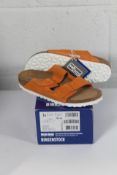 An as new pair of Birkenstock Arizona BS Narrow Fit Sandals in Russet Orange Suede, Size UK 3.5.