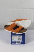A pair of as new Birkenstock Arizona BS Narrow Fit Sandals in Russet Orange Suede, Size UK 5.5.