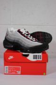 A pair of boxed as new Nike Air Max 95 Trainers in Black/Dark Beetroot-Pearl Grey, Size UK 9.