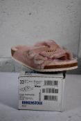 A pair of children's Arizona Shearling fur lined light Rose Birkenstocks (Size UK 1 ) (Damaged Box).