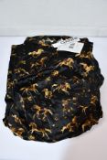 An as new Ganni silk stretch mini dress in black and wild horse print (Size 42).