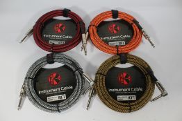 Twenty four as new Kirlin 10ft Instrument Cables (IWCC-201PN/RDA,ORA x 6 and IWCC-202PN/BYA,BKA x 6)
