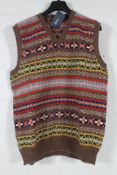 Men's Drake's Fair Isle Knit Vest - Olive (L).
